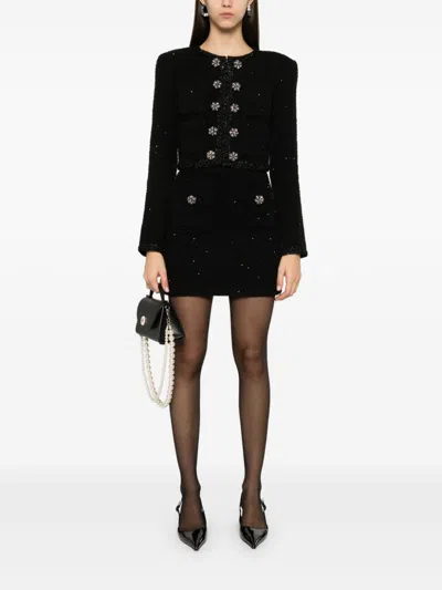 Self-portrait Knitted Miniskirt With Jewels Buttons In Black