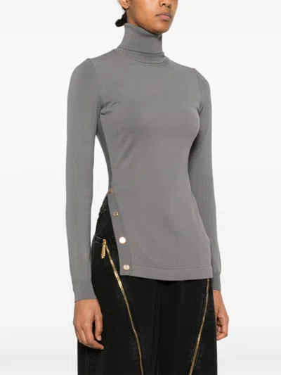 Elisabetta Franchi Decorative-buttons Sweater In Grey