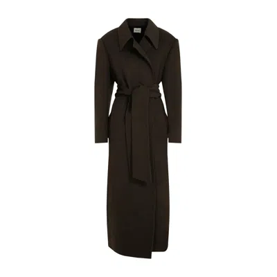 Khaite Lea Belted Woold Coat In Army Melange