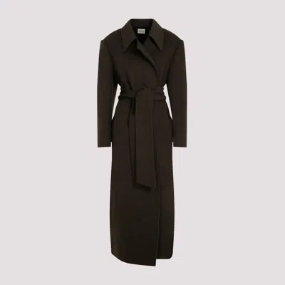 Khaite Lea Belted Woold Coat In Army Melange
