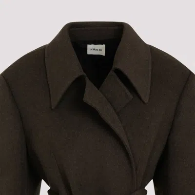 Khaite Lea Belted Woold Coat In Army Melange