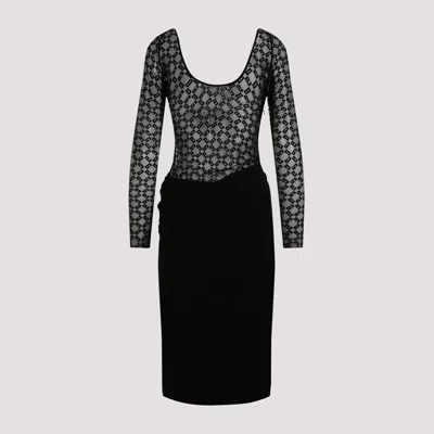 Givenchy Draped Dress In Jersey And Monogram 72 Tulle In Black
