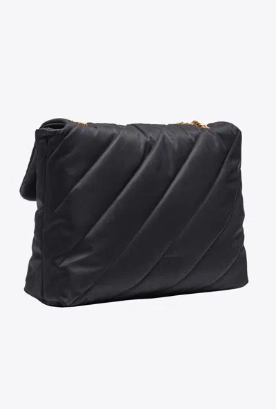 Pinko Large Quilted Recycled Fabric Love Bag In Black-antique Gold