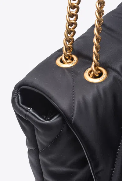 Pinko Large Quilted Recycled Fabric Love Bag In Black-antique Gold