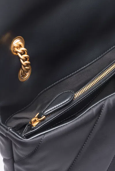Pinko Large Quilted Recycled Fabric Love Bag In Black-antique Gold