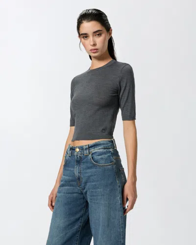 Shop Pinko Short Sweater In Extra-fine Wool In Drizzle Grey