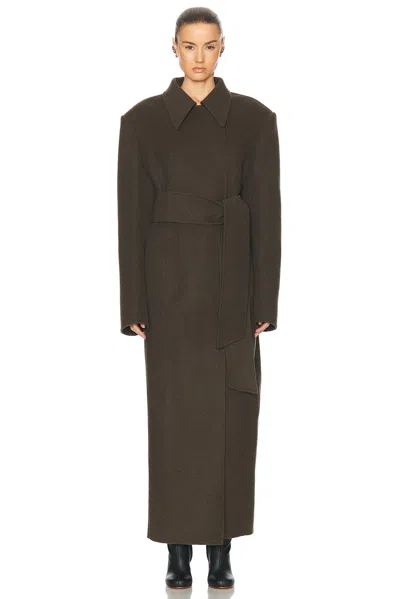 Khaite Lea Belted Woold Coat In Army Melange