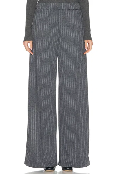 Sprwmn Wide Leg Pintuck Pant In Grey Pinstripe