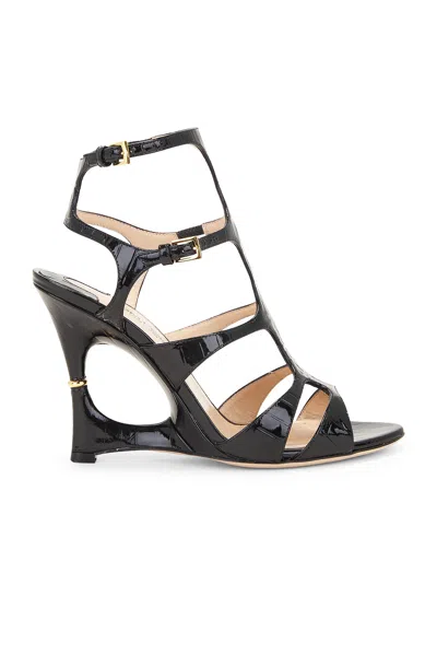 Tom Ford Paradis Cutout Croc-effect Leather Wedge Sandals In Black