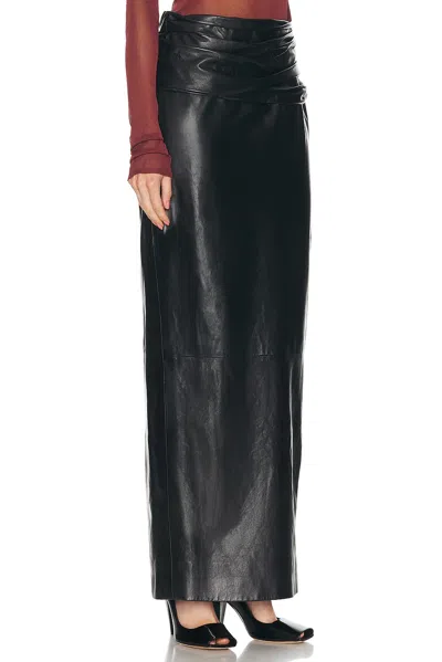 Khaite Wilner Leather Midi Skirt In Black