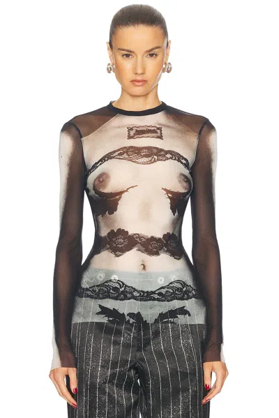 Jean Paul Gaultier Body Lace Mariniere Top In Black  Grey  & White