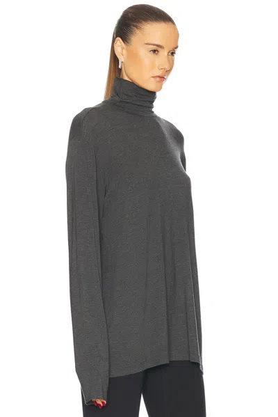 Norma Kamali Long Sleeve Turtleneck Easy Fit Top In Dark Grey