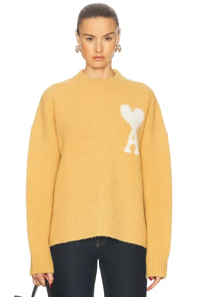 Ami Alexandre Mattiussi Yellow Ami De Cœur Sweater In Mustard