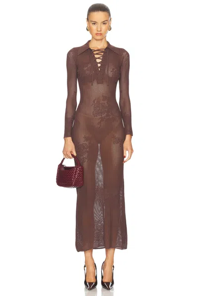 Fleur Du Mal Lace Pointelle Maxi Dress In Cognac