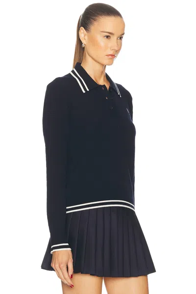 Sporty And Rich Cable Knit Polo Sweater In Navy & Cream