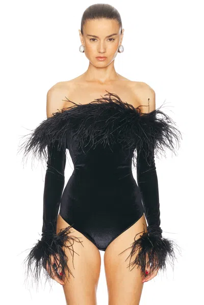 Oseree Velvet Plumage Bodysuit In Black