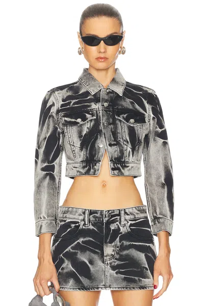 Alexander Wang Women Blade Logo-embroidery Denim Trucker Jacket In Black Acid Crush
