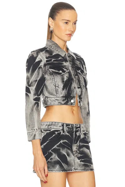 Alexander Wang Women Blade Logo-embroidery Denim Trucker Jacket In Black Acid Crush