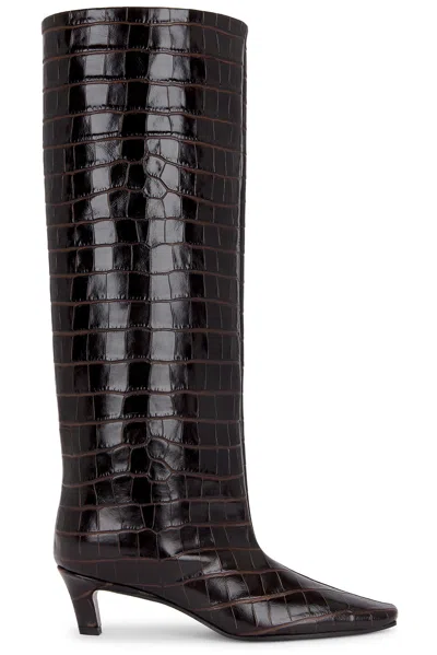 Totême Brown Croco-embossed Wide Shaft Tall Boots In Dark Brown Croco
