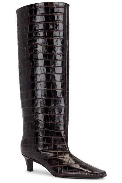 Totême Brown Croco-embossed Wide Shaft Tall Boots In Dark Brown Croco