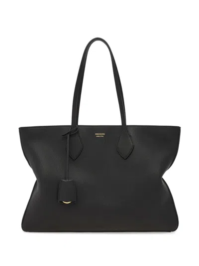 Ferragamo Folded Edge Grained Texture Shoulder Bag In Black