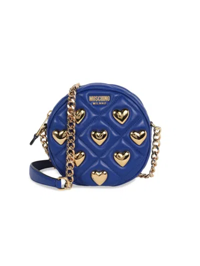Moschino Heart Studs Quilted Shoulder Bag In Blue