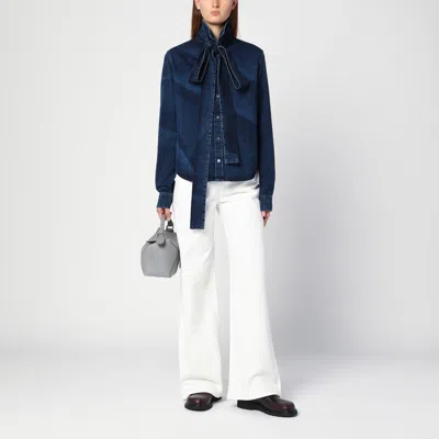 Loewe Indigo Denim Shirt With Removable Bow In Blue