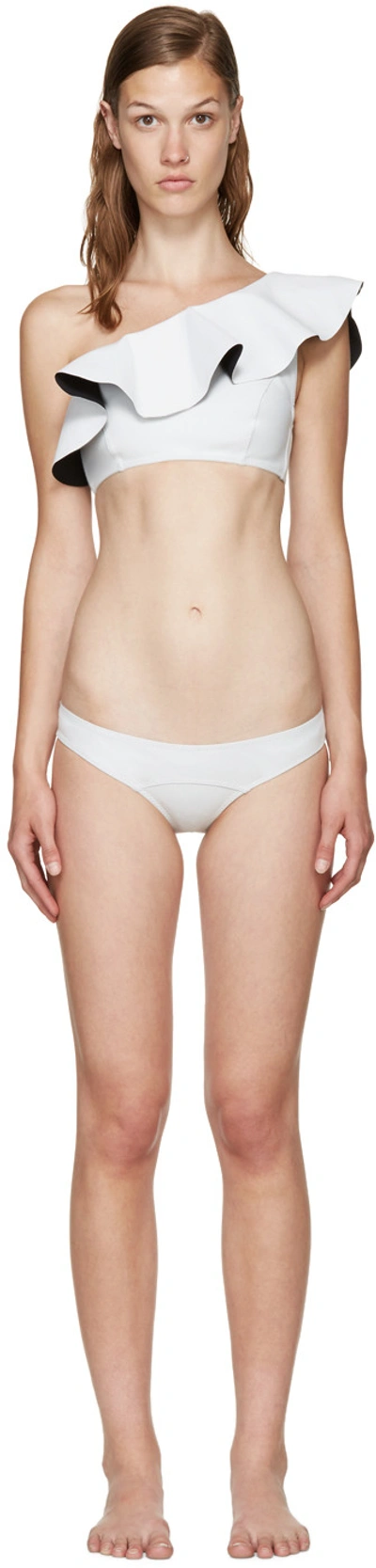 Lisa Marie Fernandez White Arden Flounce Bikini In White/black Bonded