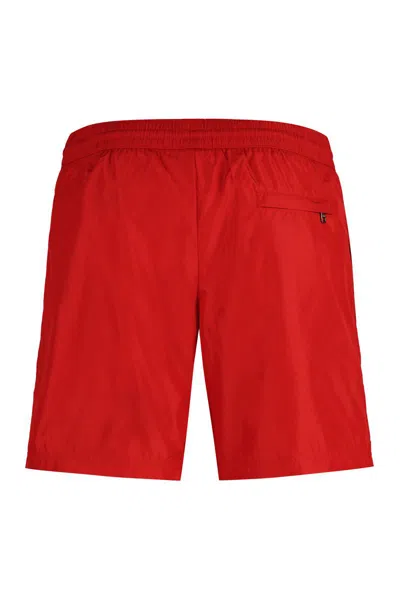 Dolce & Gabbana Logo-plaque Drawstring Swim Shorts In Red