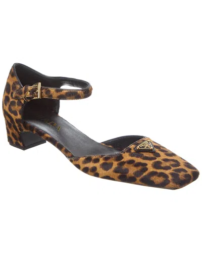 Prada 45mm Triangle-enamel Pumps In Brown