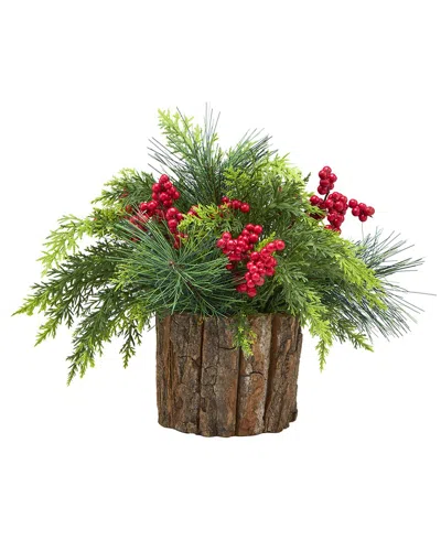 National Tree Company 11in Feel-real® Christmas Classic Greenery In Wood Pot In Green