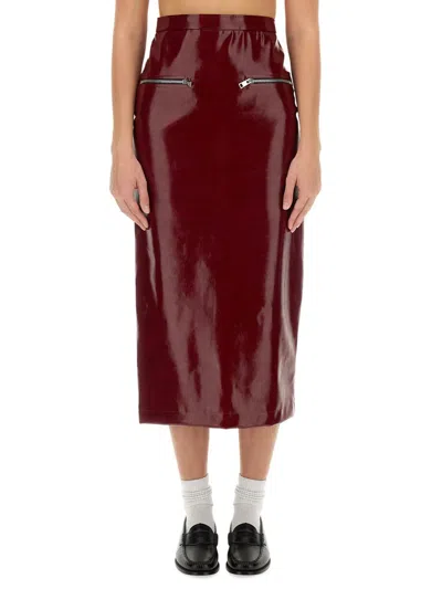 Shop Msgm Patent Leather Midi Skirt In Red