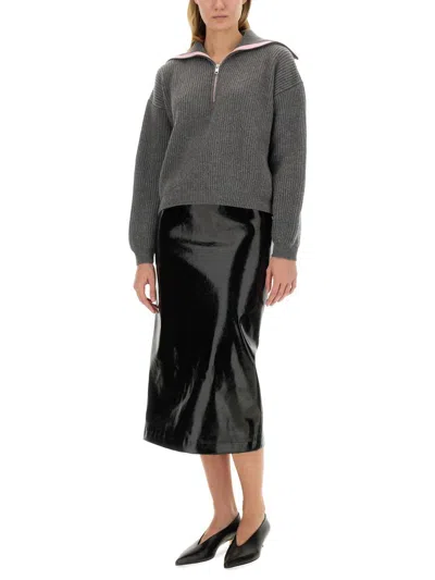 Msgm Patent Leather High Waist Midi Skirt In Black