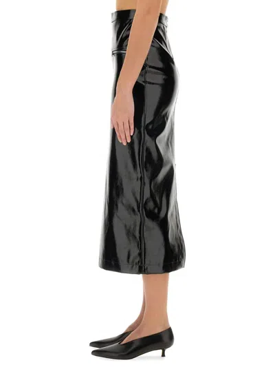 Msgm Patent Leather High Waist Midi Skirt In Black