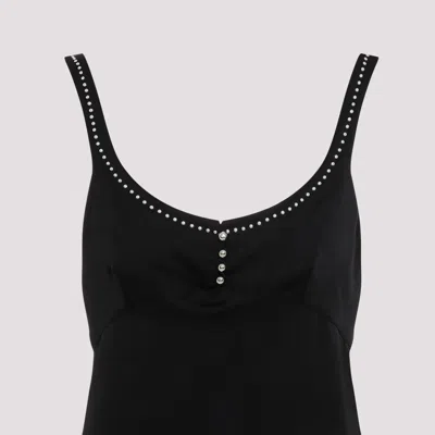 Rabanne Mini Dress With Asymmetric Hem And Silver-tone Studs In Black