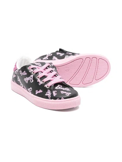 Monnalisa X Barbie Leather Sneakers In 黑色