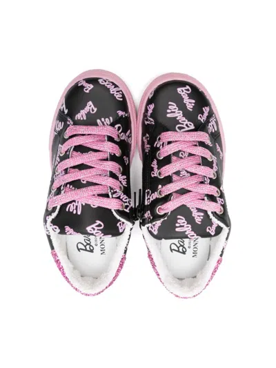 Monnalisa X Barbie Leather Sneakers In 黑色