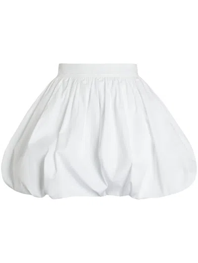 Patou Balloon Silhouette Pleated Skirt With Elastic Waistband In White