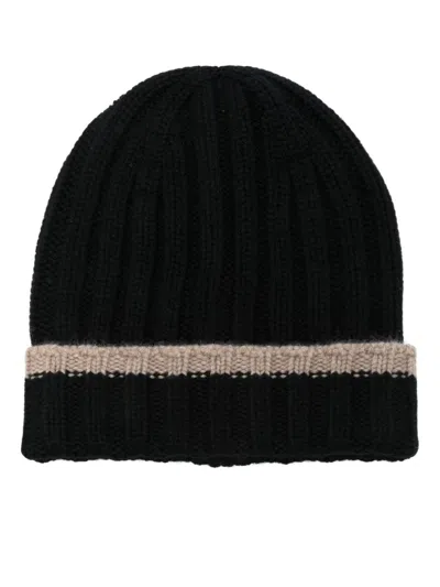 Barba Napoli Barba Ribbed Black Beanie With Contrasting Band In Black