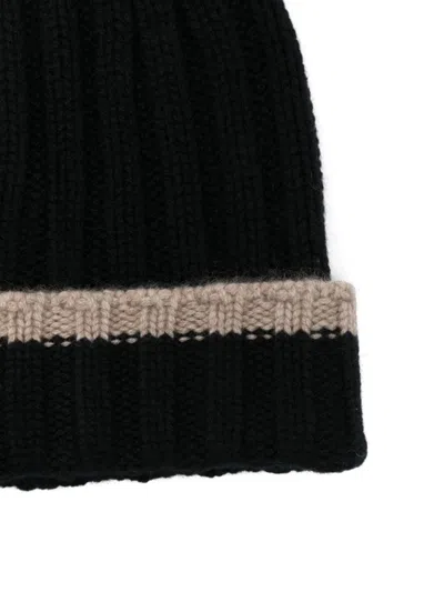 Barba Napoli Barba Ribbed Black Beanie With Contrasting Band In Black