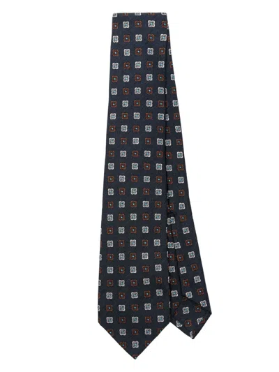 Barba Napoli Barba Geometric Patterned Black Tie With Textured Fabric In Blue