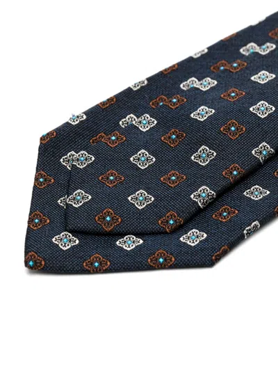 Barba Napoli Barba Geometric Patterned Black Tie With Textured Fabric In Blue
