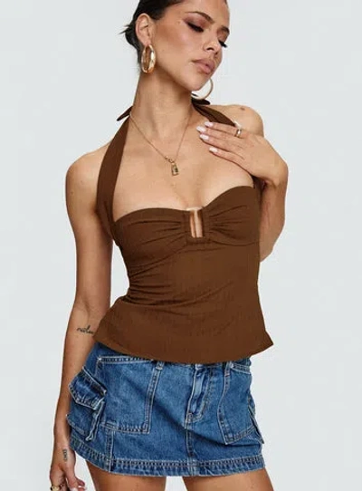 Princess Polly Lower Impact Isabetta Halter Top In Chocolate