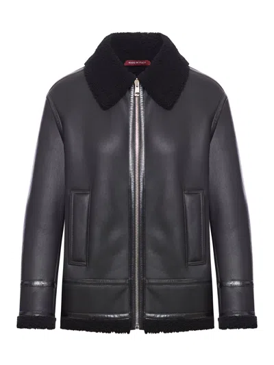 Gucci Black Curly Shearling Leather Biker Jacket In Black
