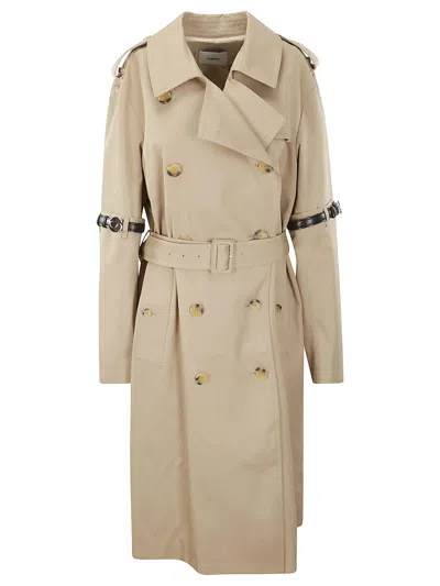 Coperni Hybrid Belted Long Trench Coat In Beige