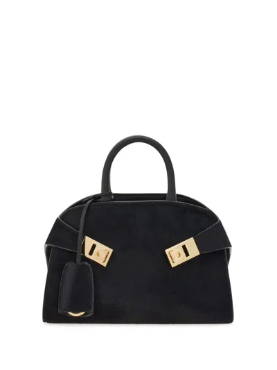 Ferragamo Mini Hug Leather Top Handle Bag In Black