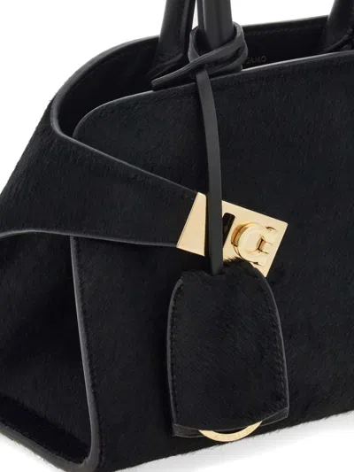 Ferragamo Mini Hug Leather Top Handle Bag In Black