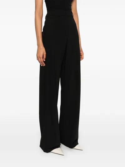 Blanca Vita Black Viscose And Linen Prinea Trousers In 黑色