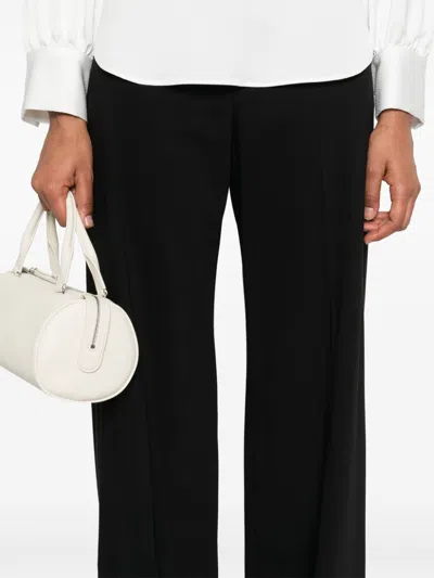 Blanca Vita Black Viscose And Linen Prinea Trousers In 黑色