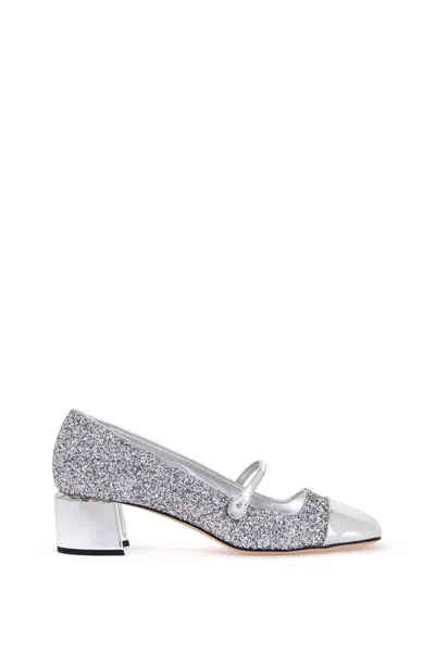 Jimmy Choo Glitter Mary Jane Pumps With Metallic Accents In Silver